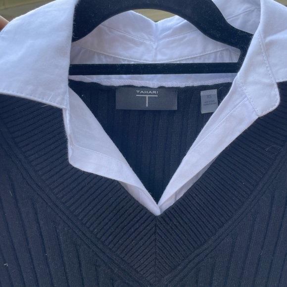 Tahari 2-in-1 Black Knit Vest with White Collared Blouse - Picture 5 of 5